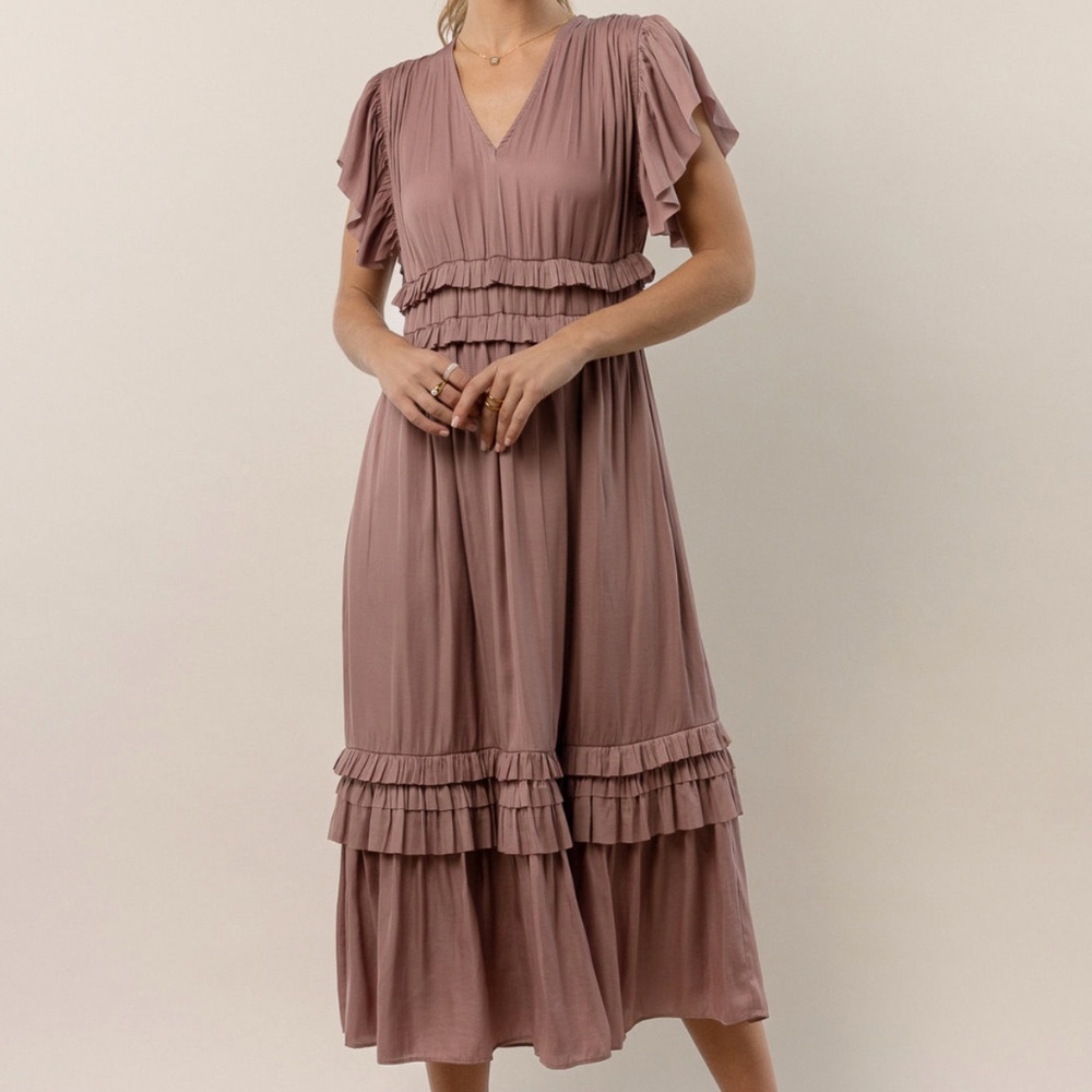 böhme Lavender Willa V Neck Ruffle Dress Size Small